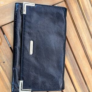 Black Leather Clutch with Silver Accents